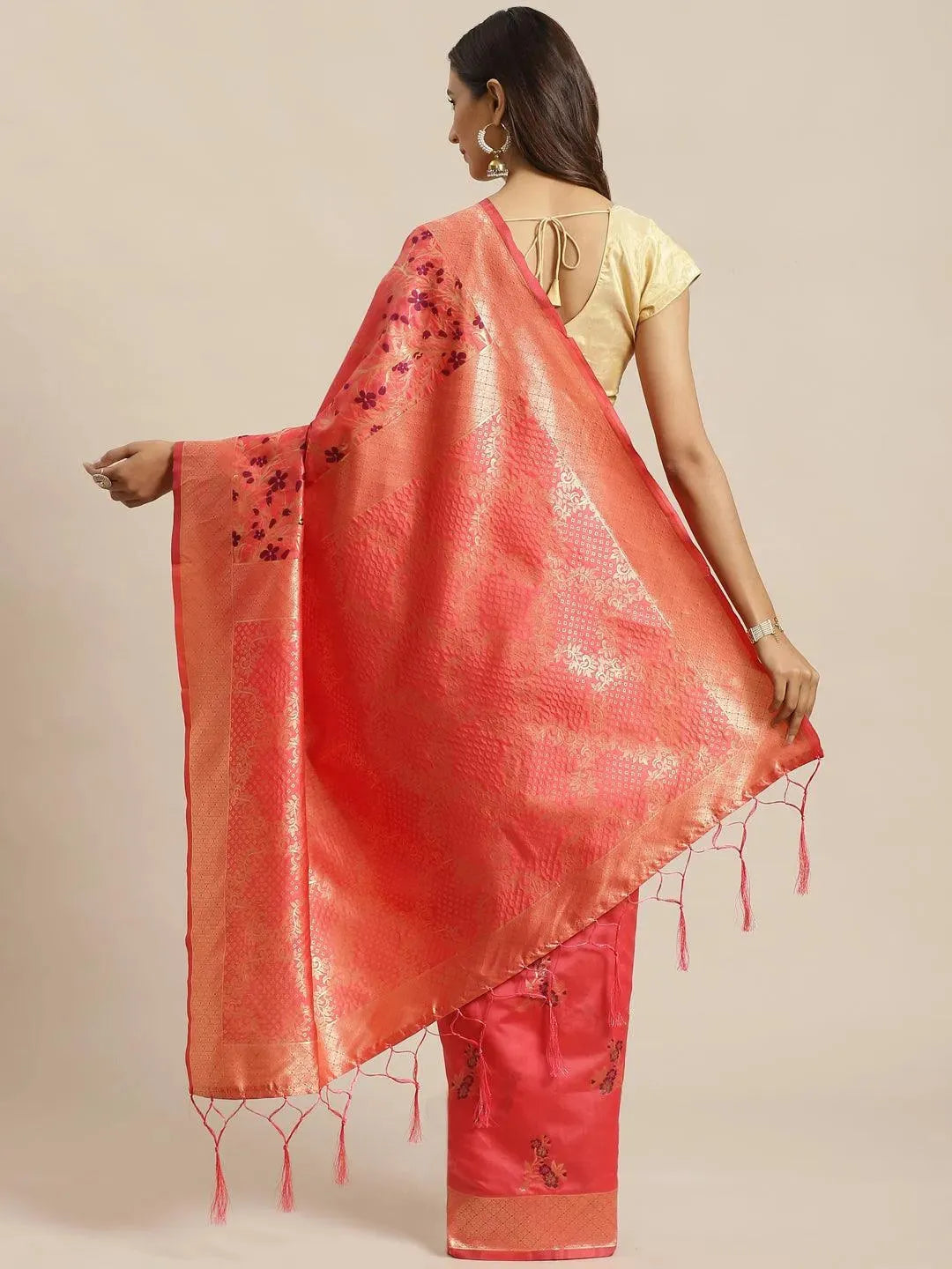Pink Woven Design Silk Saree - Libas 