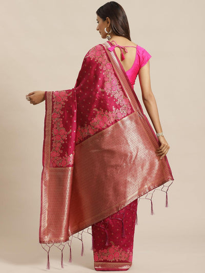 Pink Woven Design Silk Saree - Libas