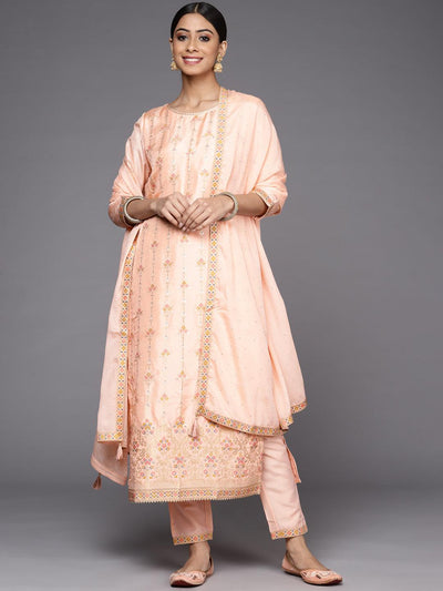 Pretty Girl wear Straight Embroidered Ankle Length Suit In Peach