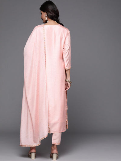 Pink Woven Design Silk Suit Set - Libas