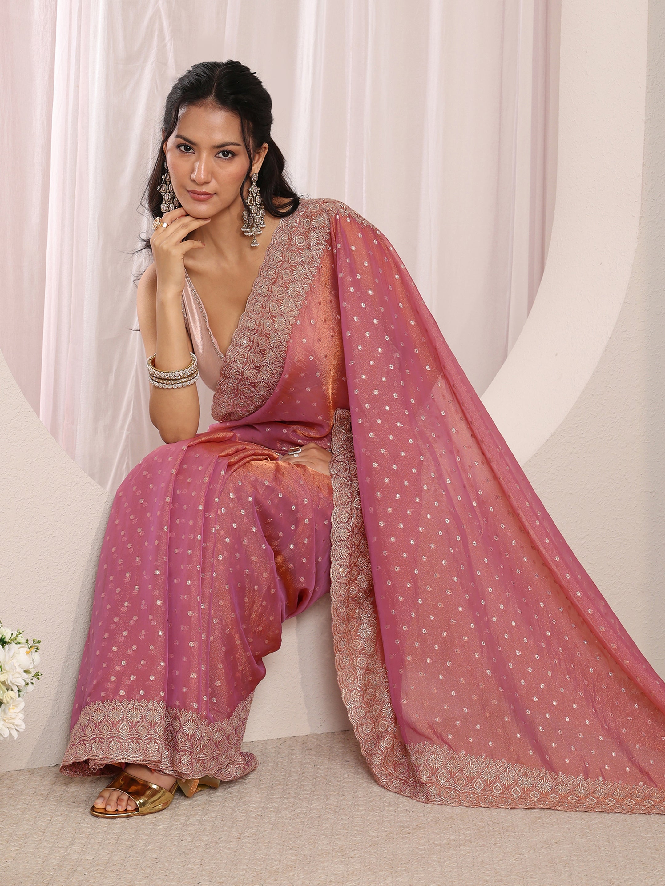 libas Pink Woven Design Tissue Saree With Unstitched Blouse Piece-picture-41