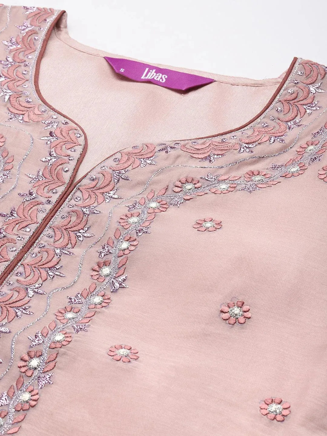 Pink Yoke Design Chanderi Cotton Straight Kurta - Libas 