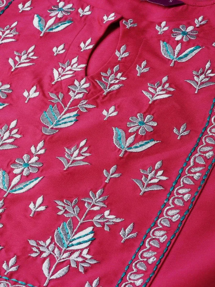 Pink Yoke Design Chanderi Dress With Dupatta - Libas