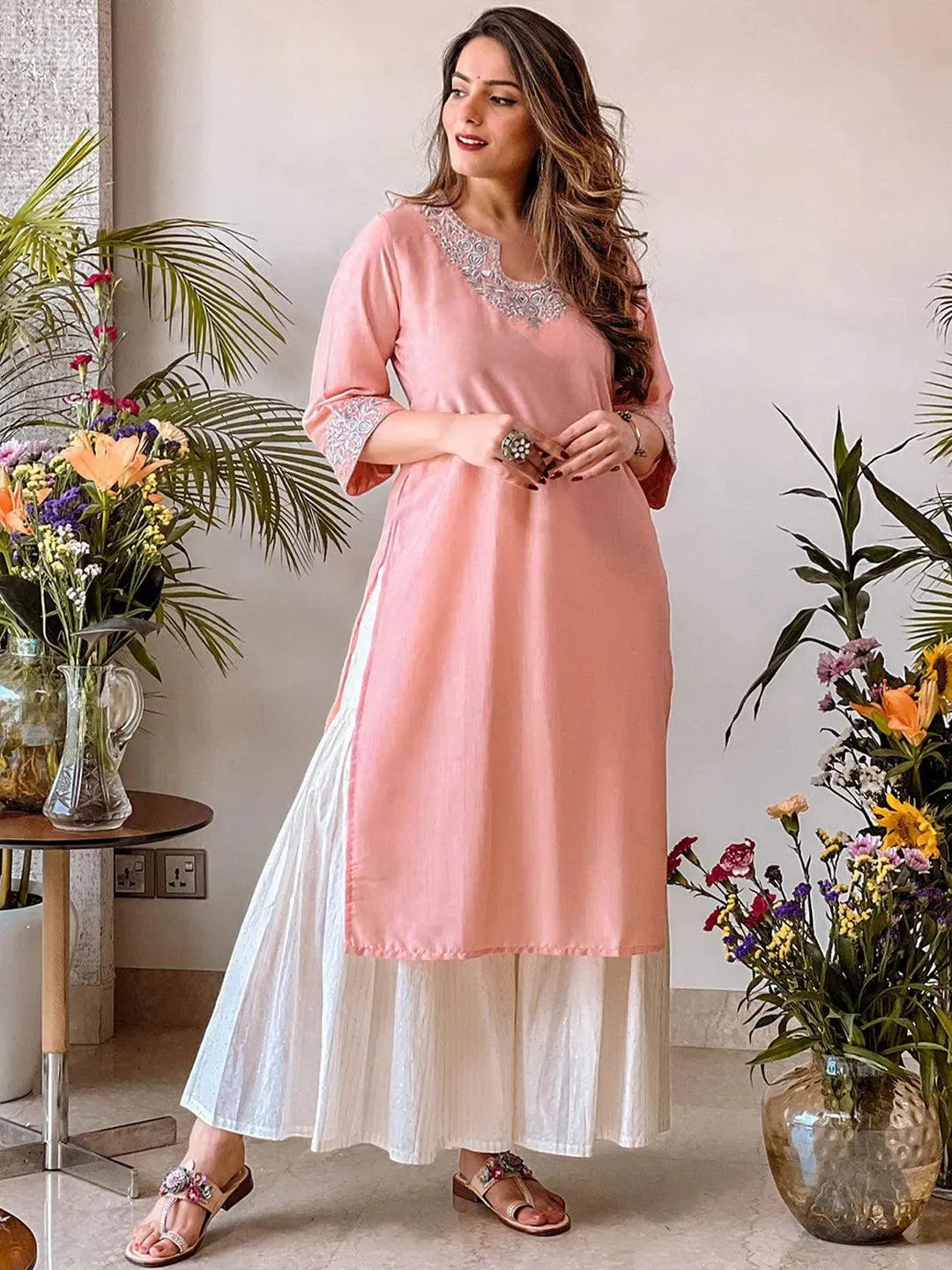 Pink Yoke Design Chanderi Silk Kurta - Libas