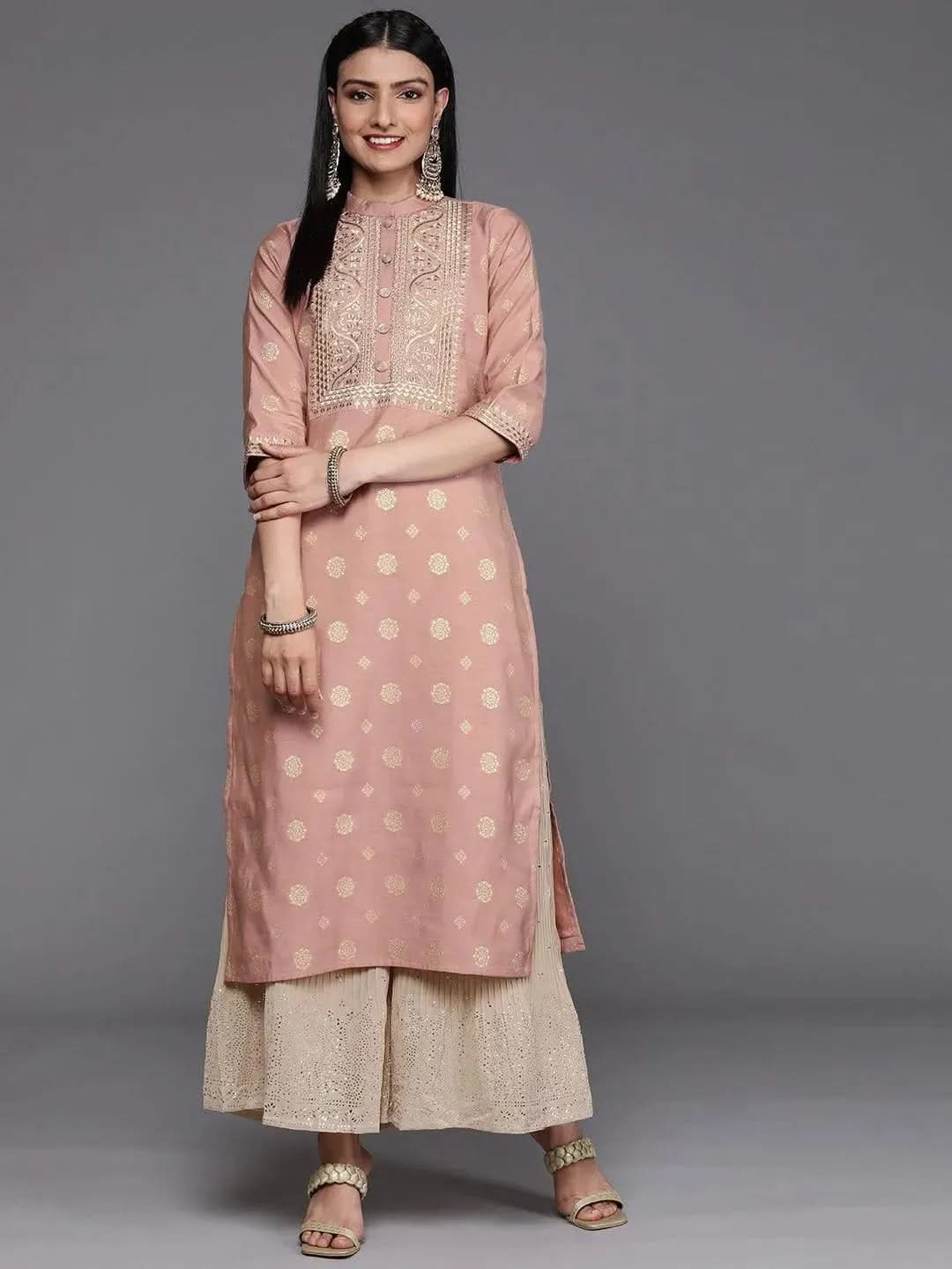 

Buy Pink Yoke Design Chanderi Silk Kurta - 23327O- | Libas Ethnic Wear Online