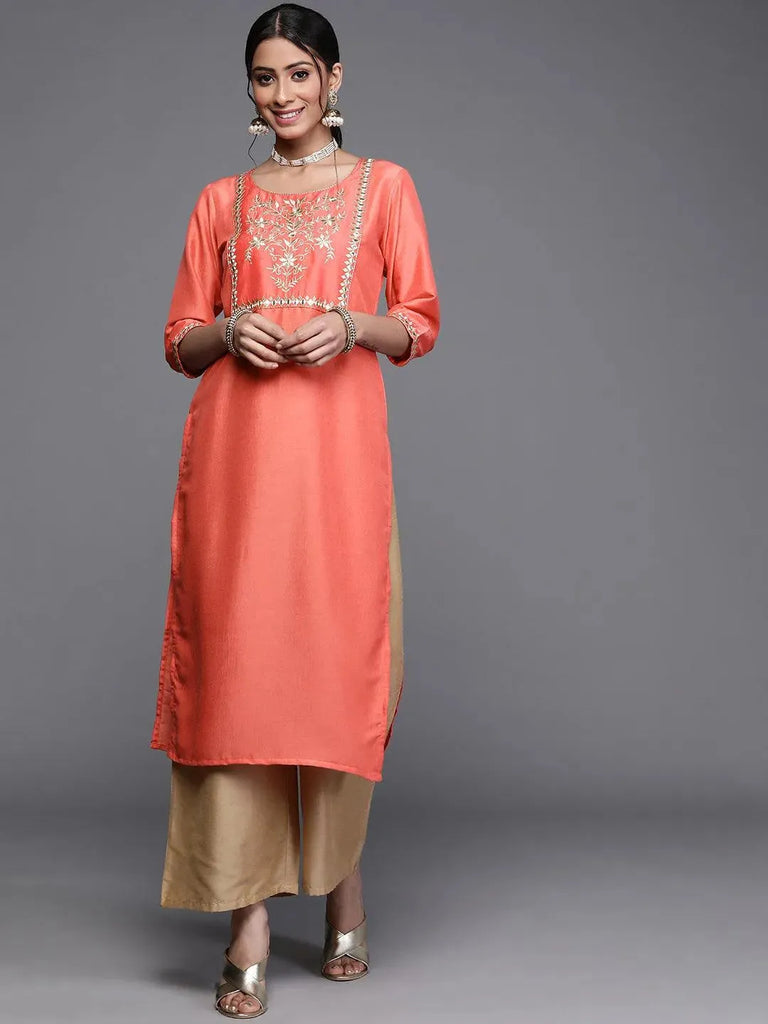 Libas Pink Yoke Design Chanderi Silk Kurta