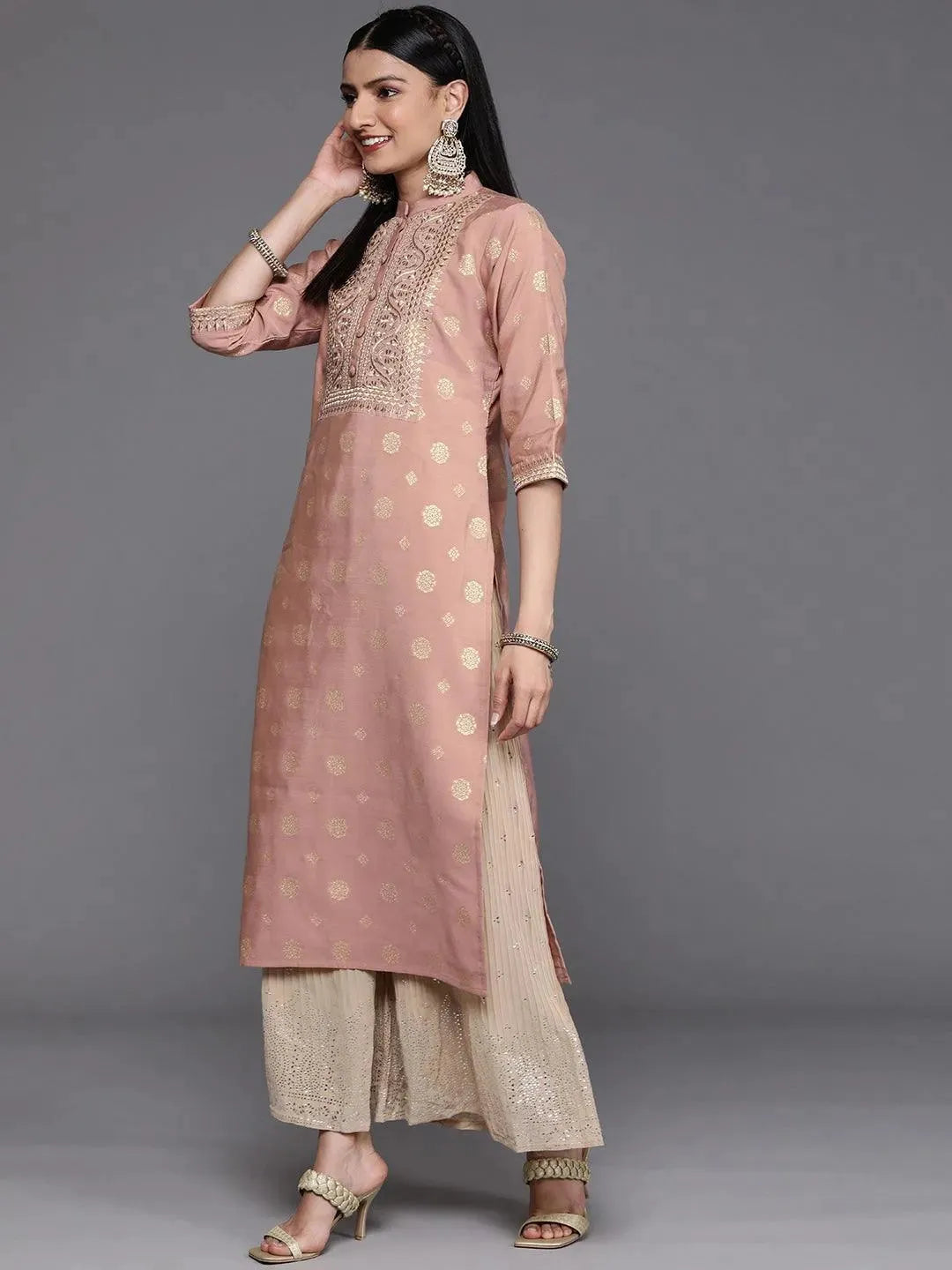 Pink Yoke Design Chanderi Silk Kurta - Libas