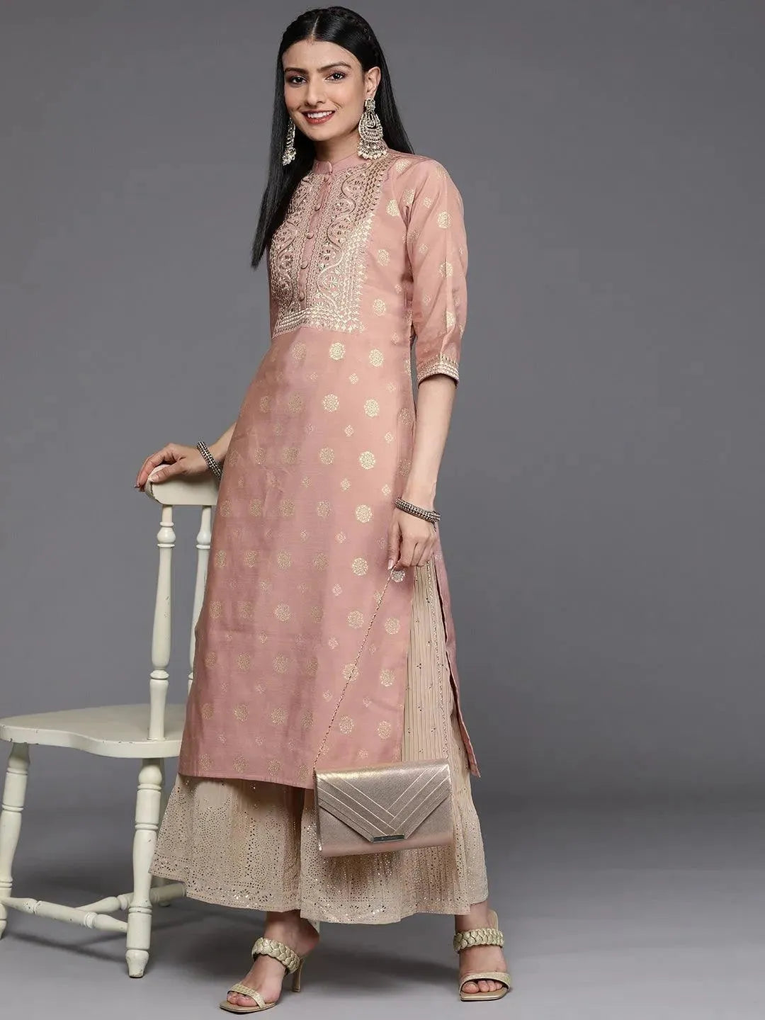 Pink Yoke Design Chanderi Silk Kurta - Libas