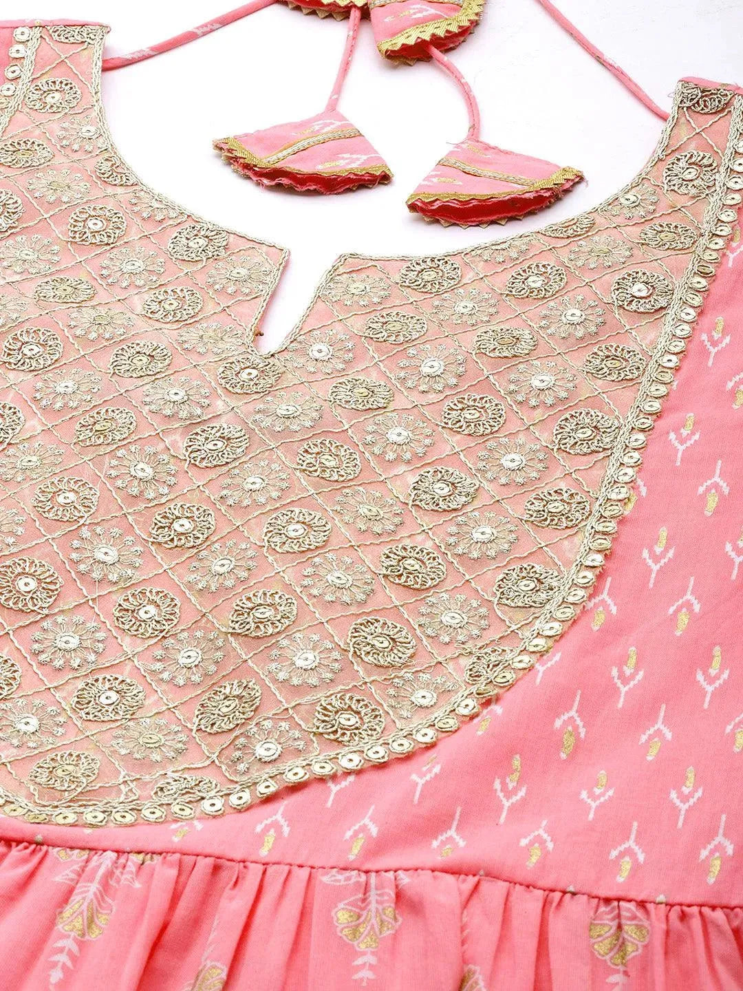 Pink Yoke Design Cotton Anarkali Suit Set With Palazzos - Libas 