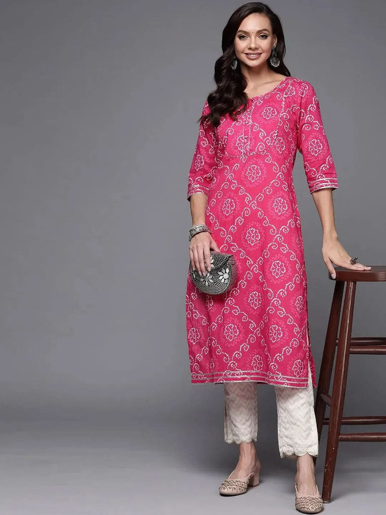Libas Pink Yoke Design Cotton Straight Kurta