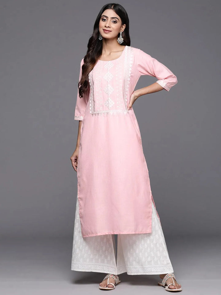 Pink Yoke Design Cotton Straight Kurta - Libas