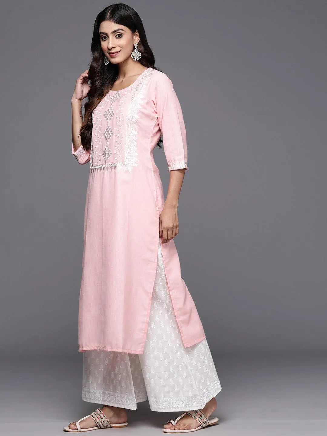 Pink Yoke Design Cotton Straight Kurta - Libas 