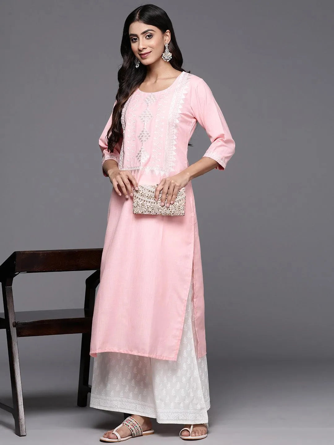 Pink Yoke Design Cotton Straight Kurta - Libas 