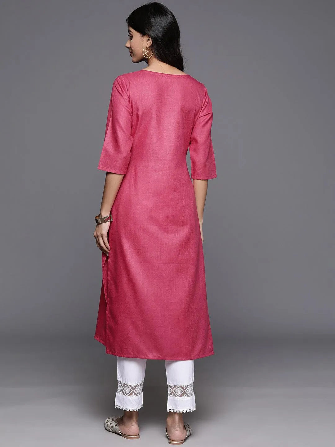 Pink Yoke Design Cotton Straight Kurta - Libas 