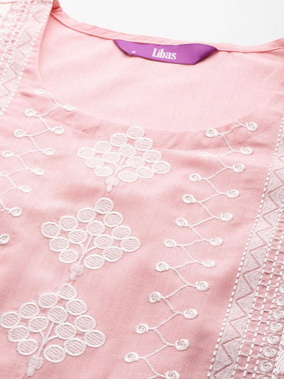 Pink Yoke Design Cotton Straight Kurta - Libas