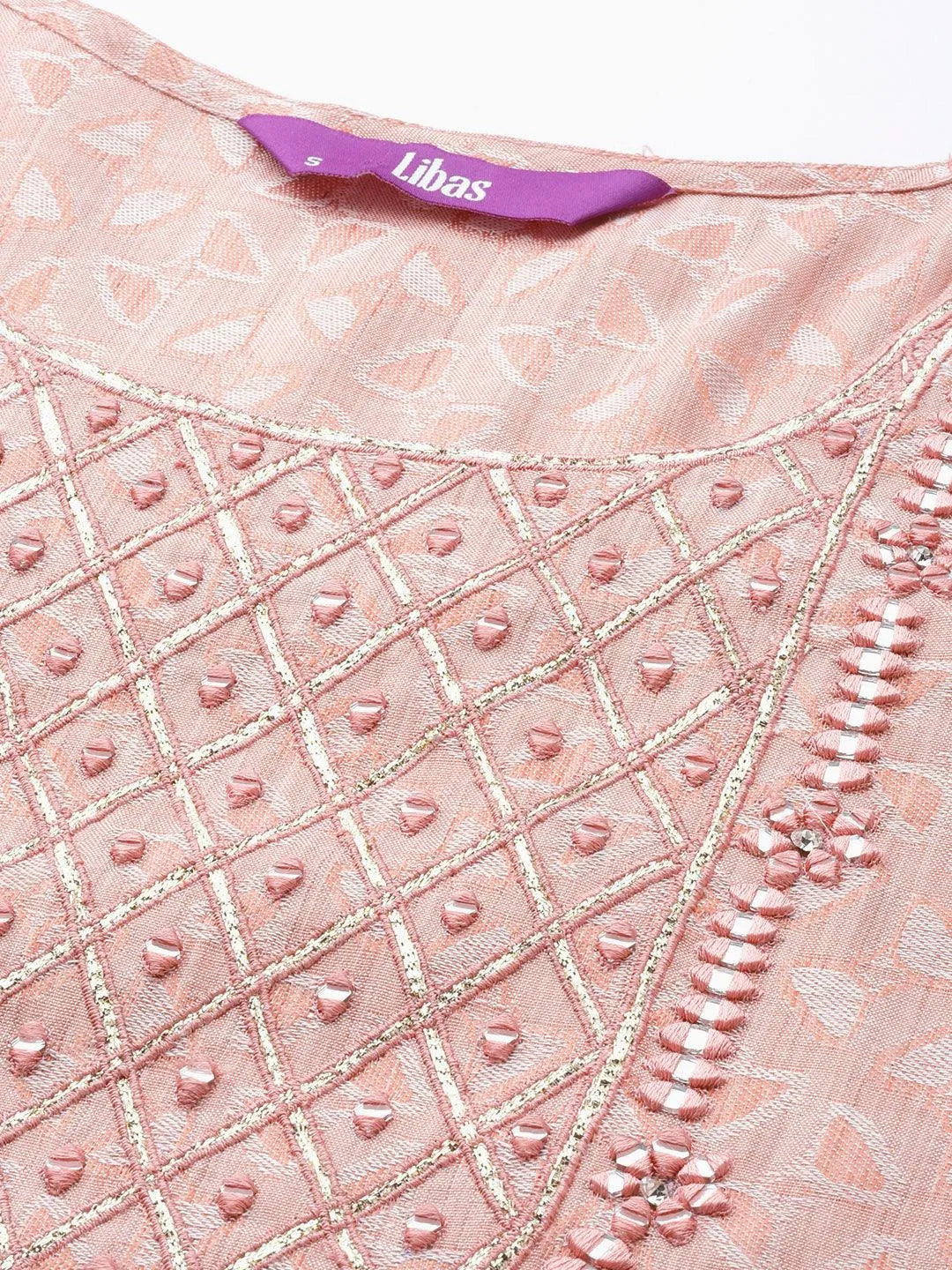 Pink Yoke Design Cotton Straight Suit Set With Sharara - Libas 