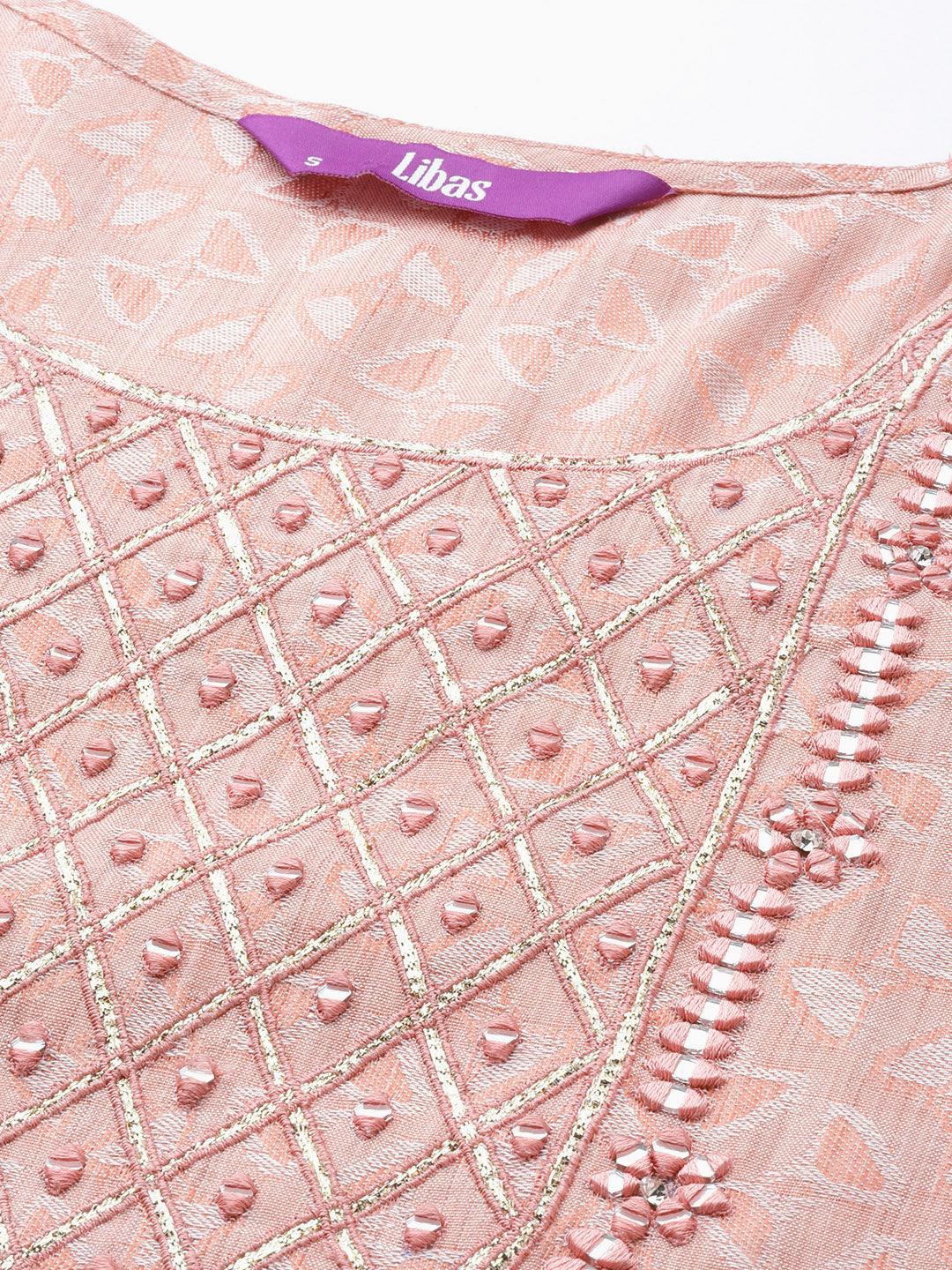 Pink Yoke Design Cotton Straight Suit Set With Sharara - Libas
