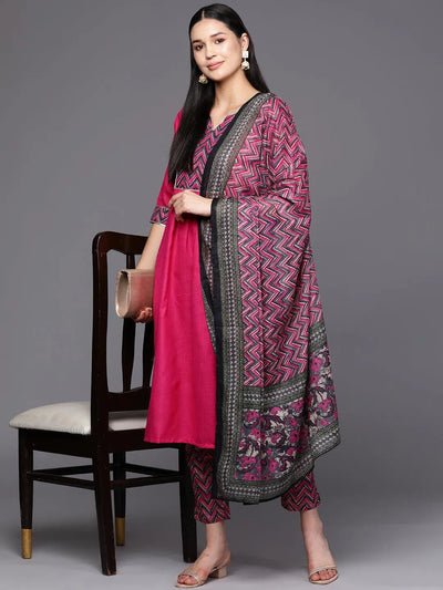 Pink Yoke Design Cotton Straight Suit Set With Trousers - Libas