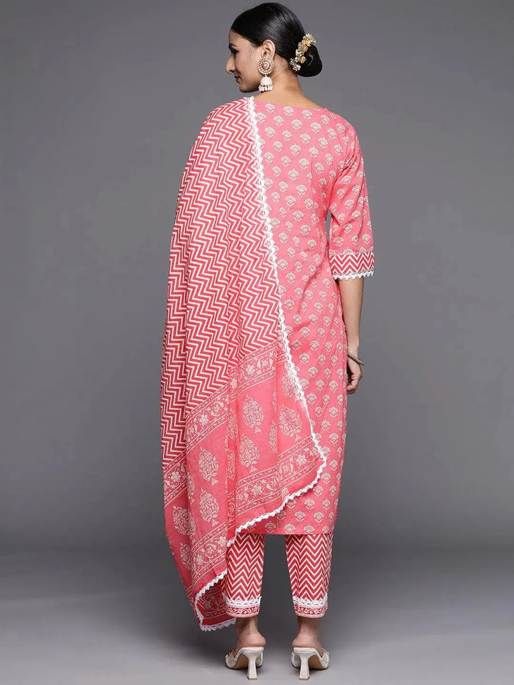 Pink Yoke Design Cotton Straight Suit Set - Libas