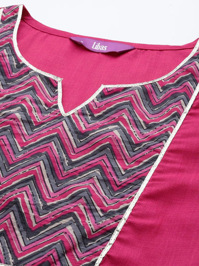 Pink Yoke Design Cotton Straight Suit Set - Libas