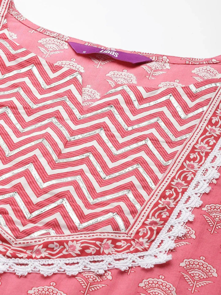 Pink Yoke Design Cotton Straight Suit Set - Libas