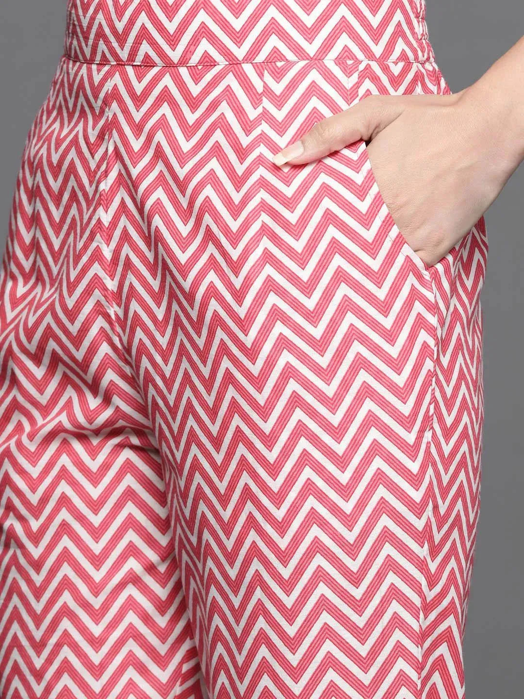 Pink Yoke Design Cotton Straight Suit Set - Libas 