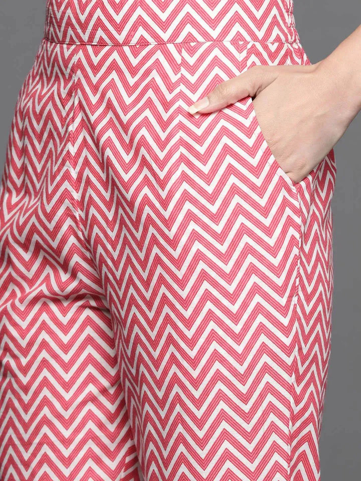 Pink Yoke Design Cotton Straight Suit Set - Libas