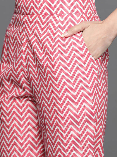 Pink Yoke Design Cotton Straight Suit Set - Libas