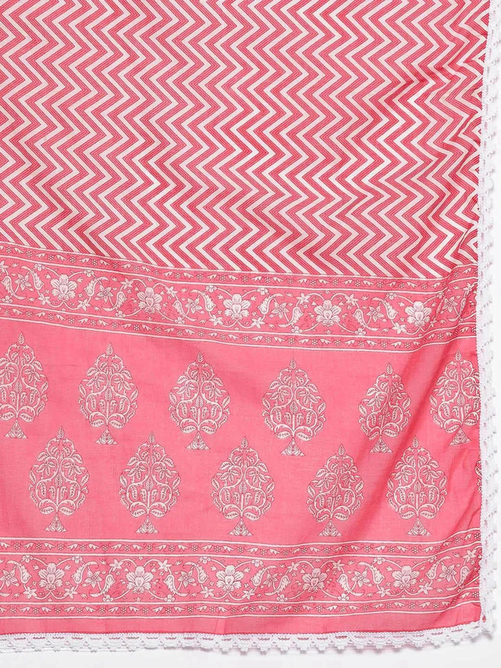 Pink Yoke Design Cotton Straight Suit Set - Libas