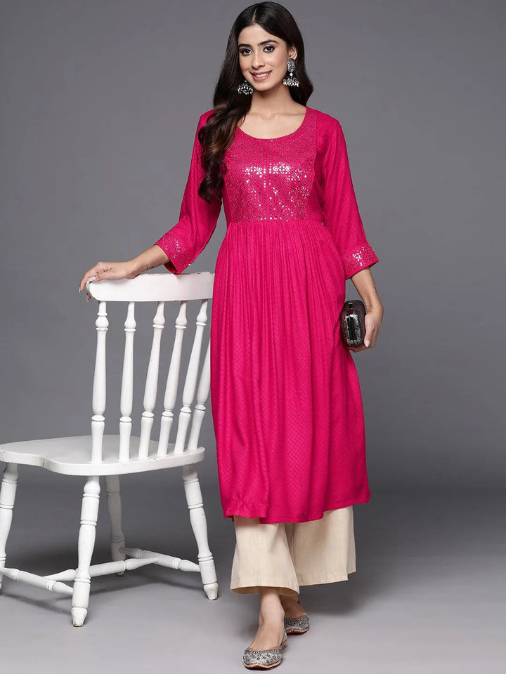 Pink Yoke Design Rayon A-Line Kurta - Libas