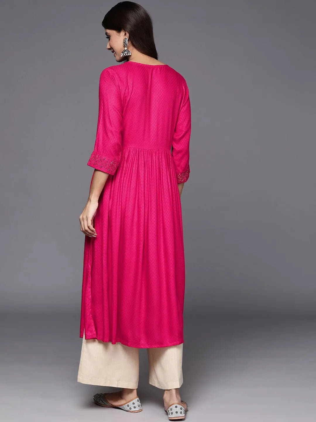 Pink Yoke Design Rayon A-Line Kurta - Libas 