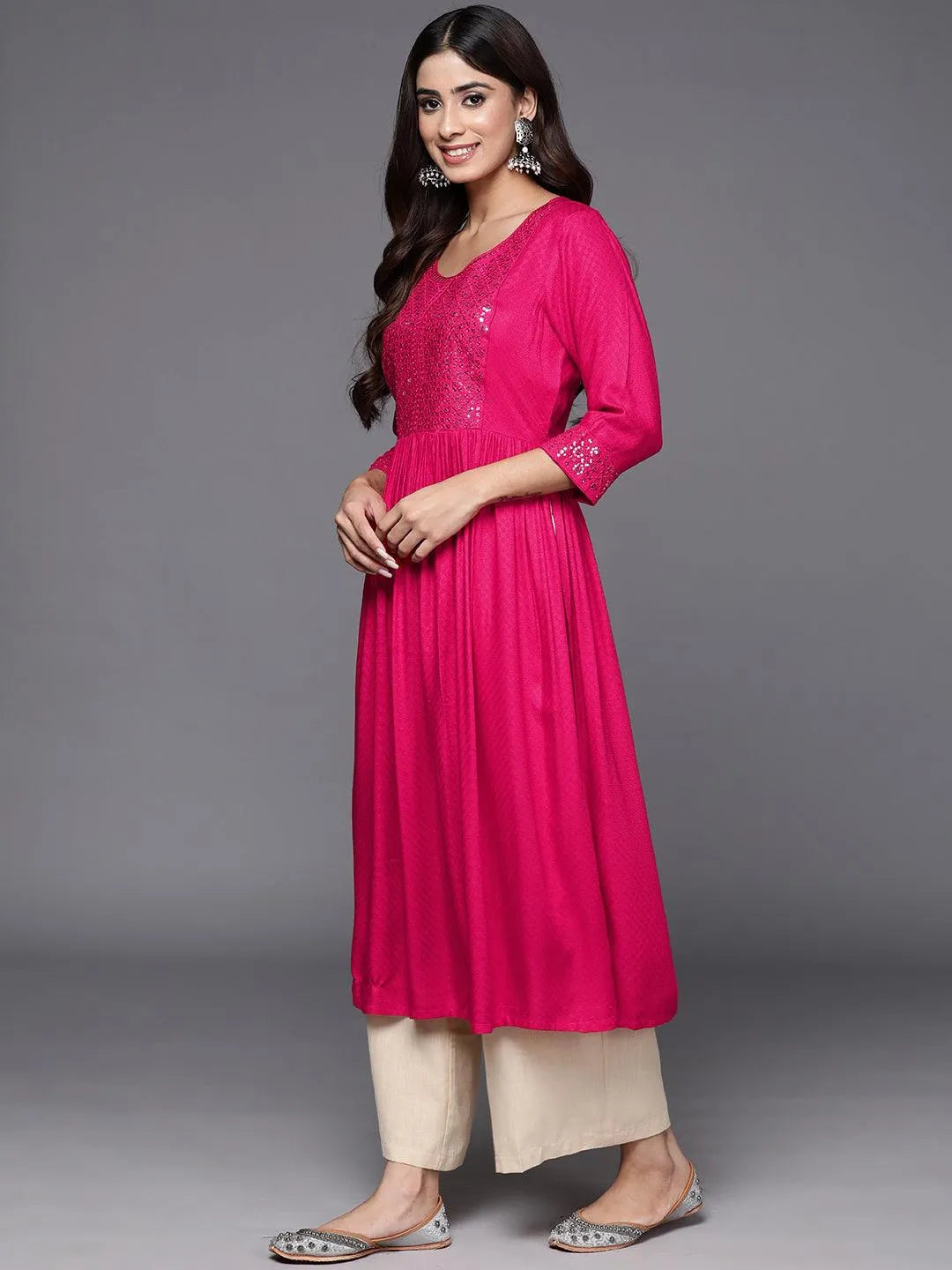 Pink Yoke Design Rayon A-Line Kurta - Libas 