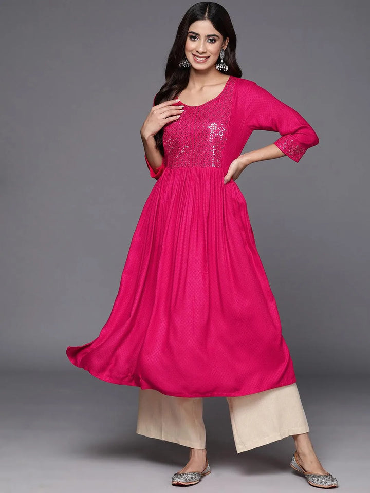 Pink Yoke Design Rayon A-Line Kurta - Libas