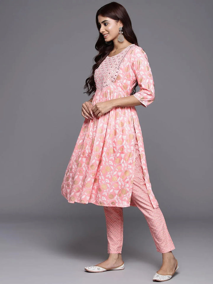 Pink Yoke Design Rayon A-Line Kurta With Trousers & Dupatta - Libas