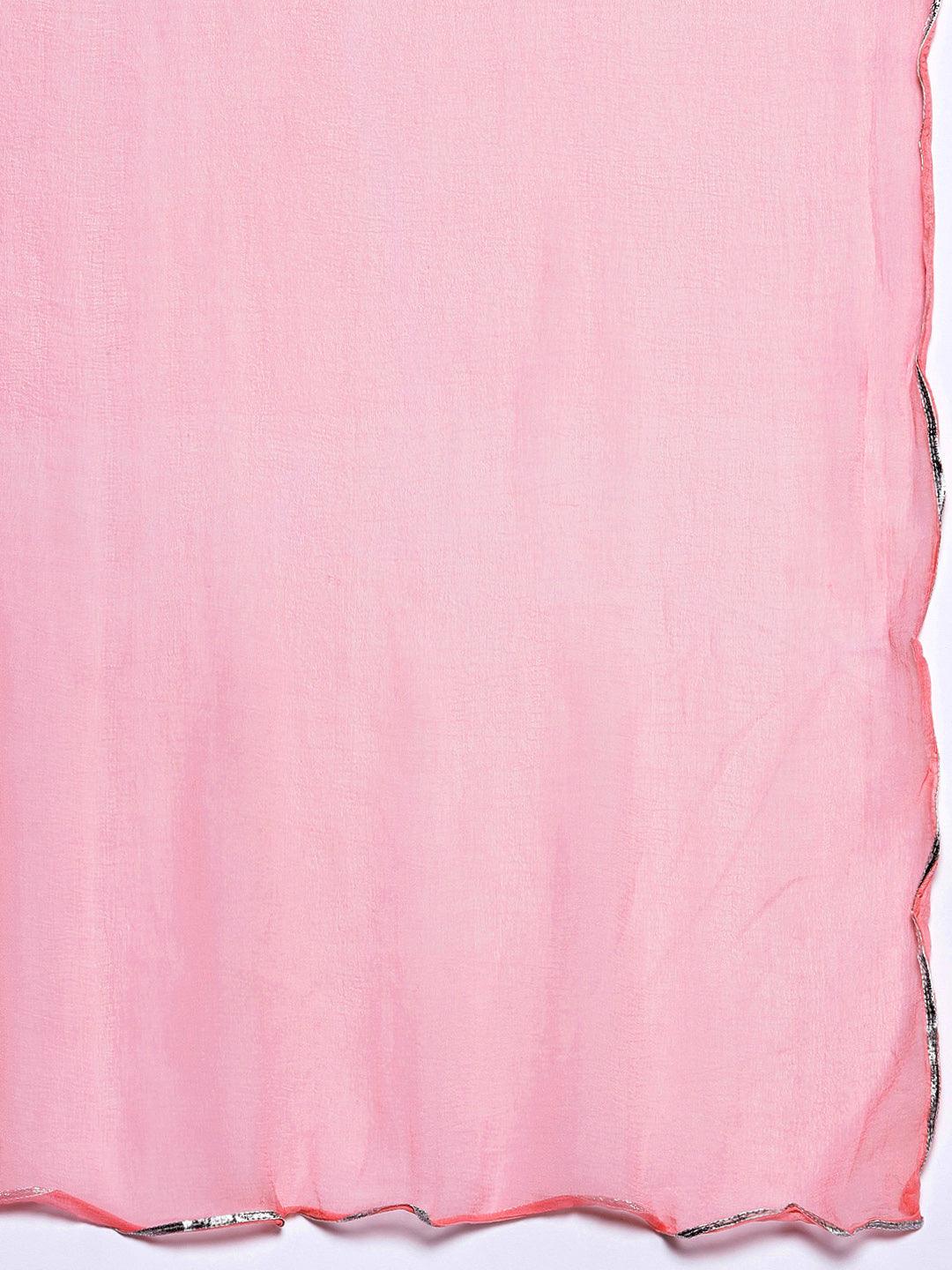 Pink Yoke Design Rayon A-Line Kurta With Trousers & Dupatta