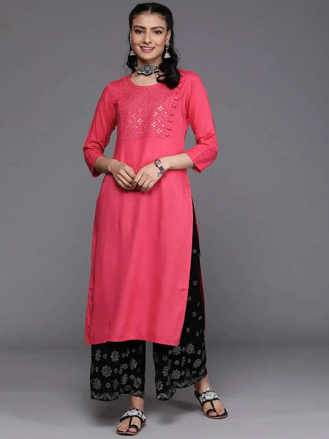 Pink Yoke Design Rayon Kurta - Libas 