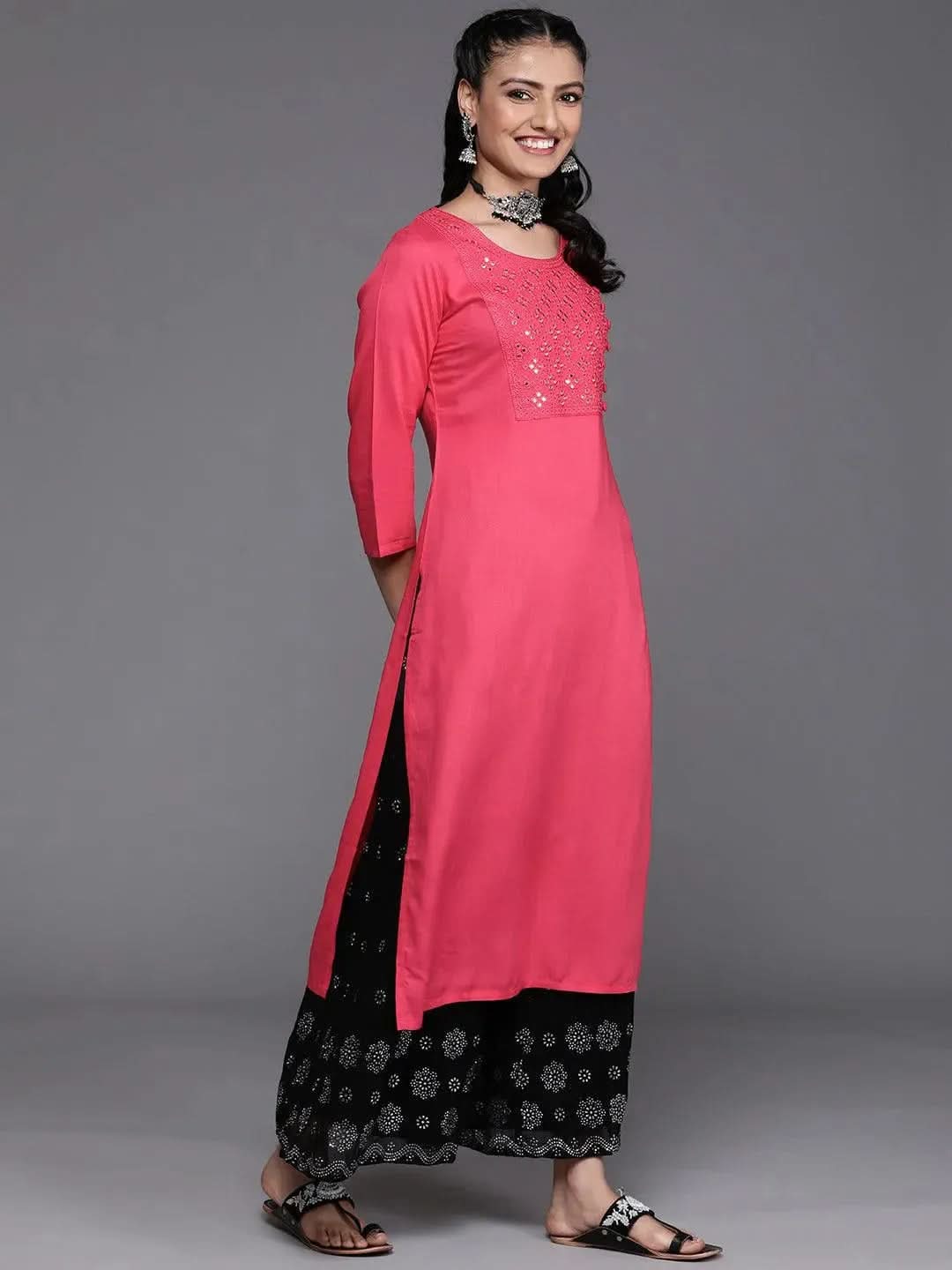 Pink Yoke Design Rayon Kurta - Libas 