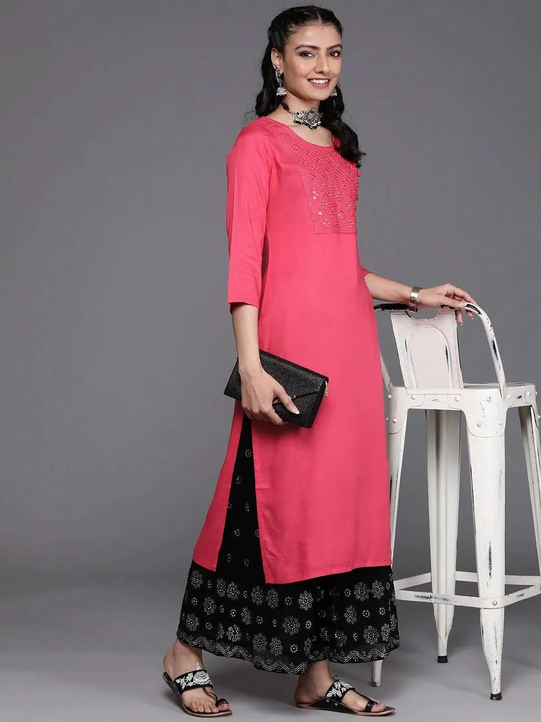 Pink Yoke Design Rayon Kurta - Libas 