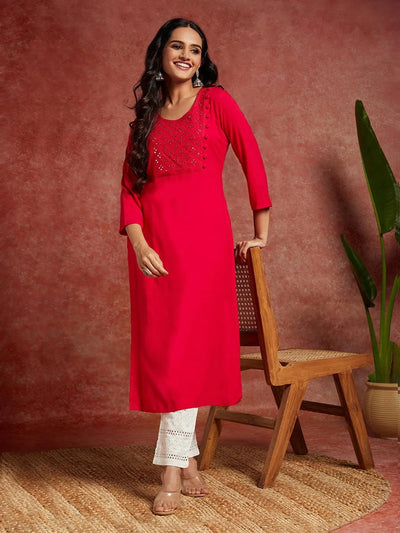 Pink Yoke Design Rayon Straight Kurta - Libas