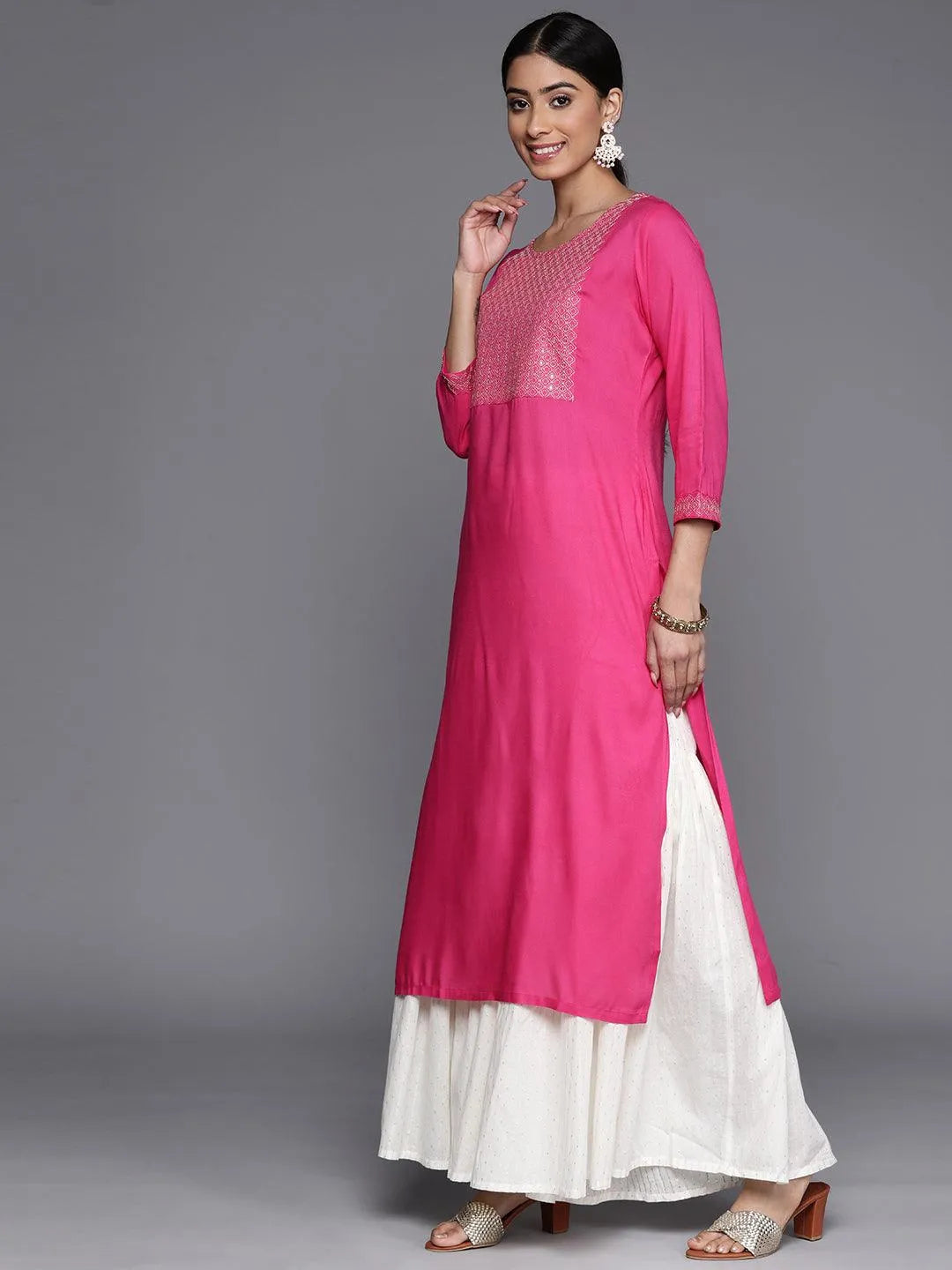 Pink Yoke Design Rayon Straight Kurta - Libas 
