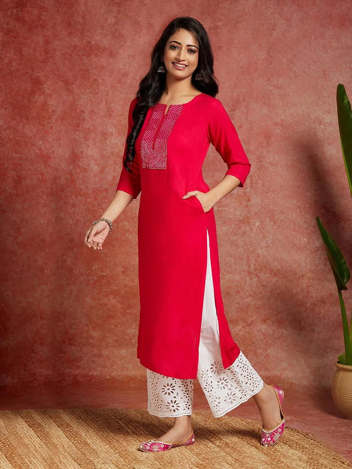 Pink Yoke Design Rayon Straight Kurta - Libas