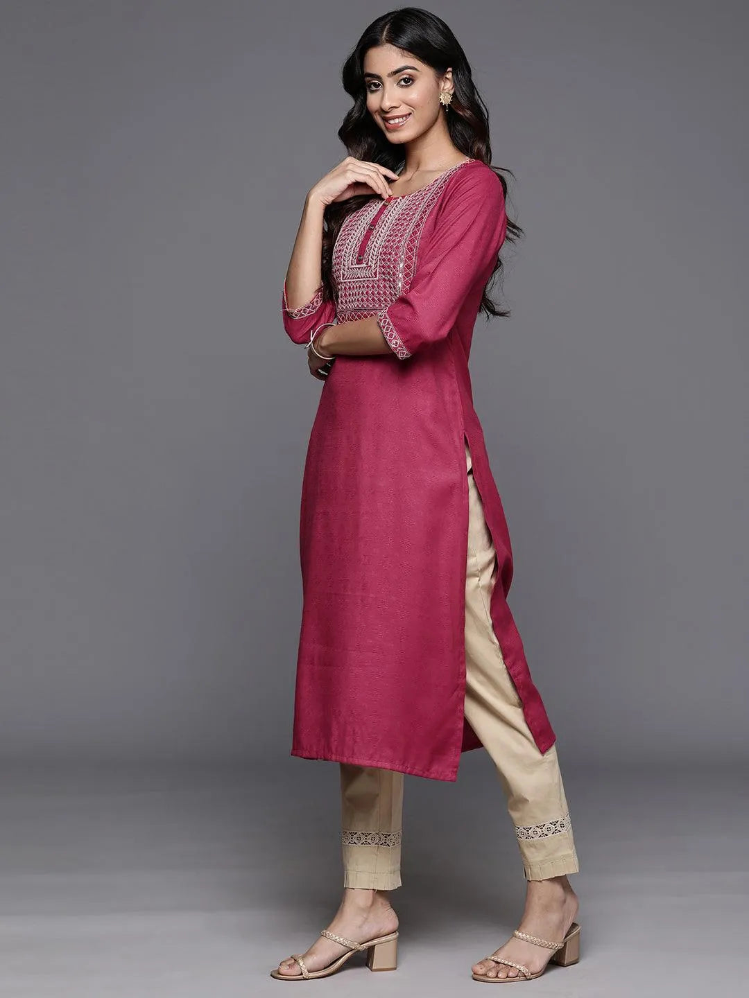 Pink Yoke Design Rayon Straight Kurta - Libas 