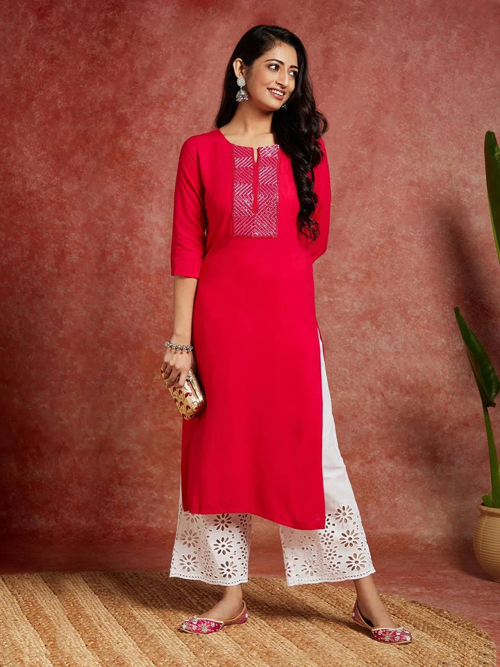 Pink Yoke Design Rayon Straight Kurta - Libas