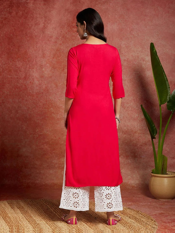 Pink Yoke Design Rayon Straight Kurta - Libas