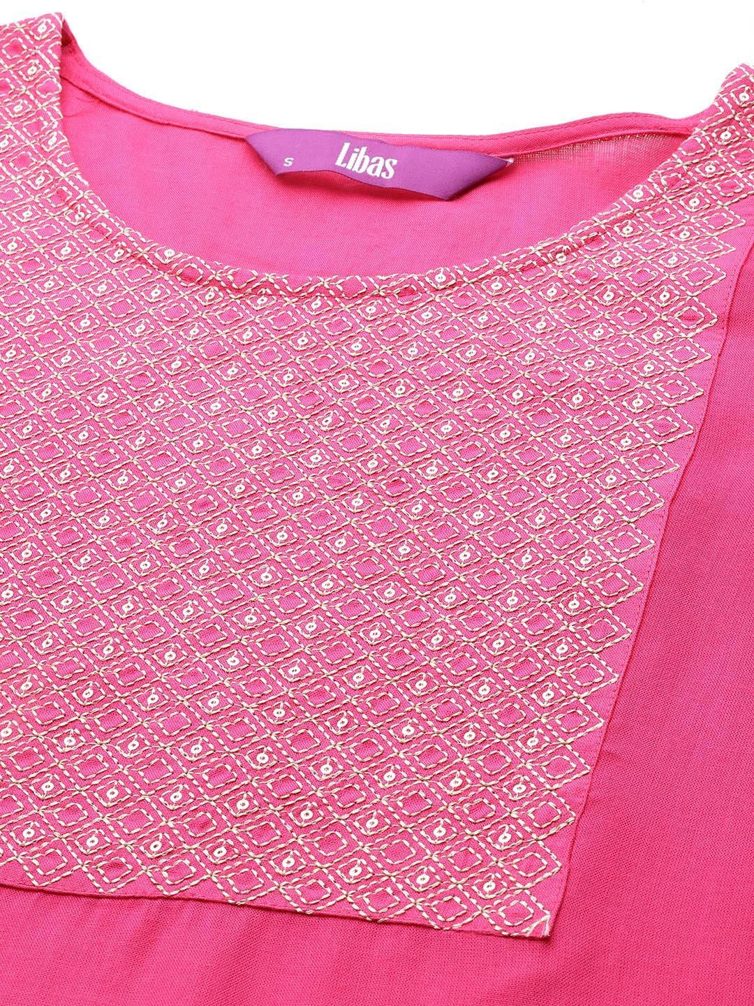 Pink Yoke Design Rayon Straight Kurta