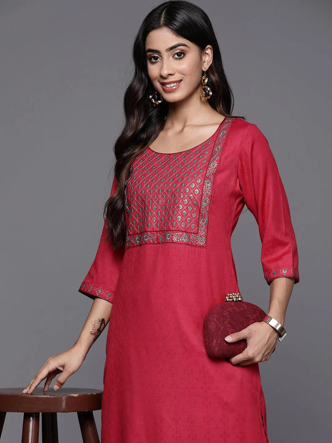 Pink Yoke Design Rayon Straight Kurta - Libas 