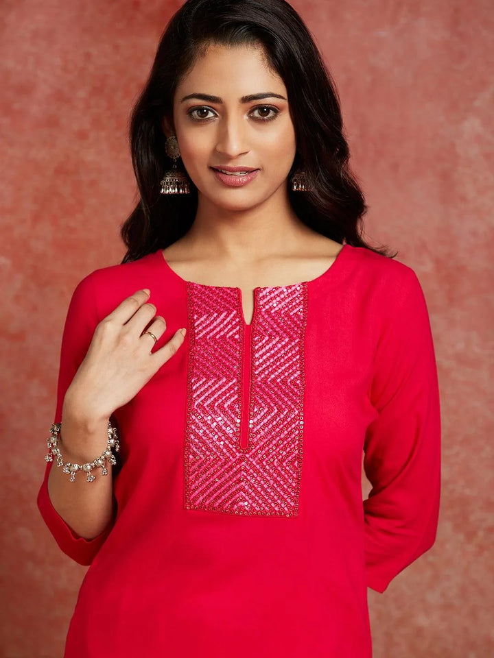 Pink Yoke Design Rayon Straight Kurta - Libas