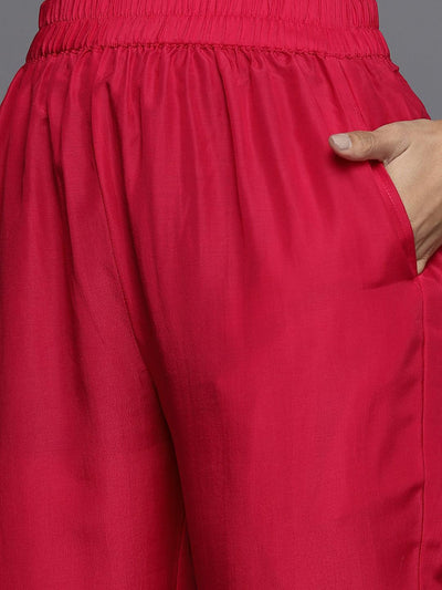 Pink Yoke Design Silk Blend Anarkali Suit Set - Libas