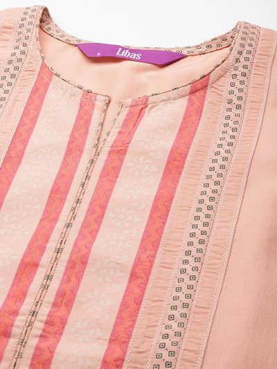 Pink Yoke Design Silk Blend Straight Suit Set - Libas
