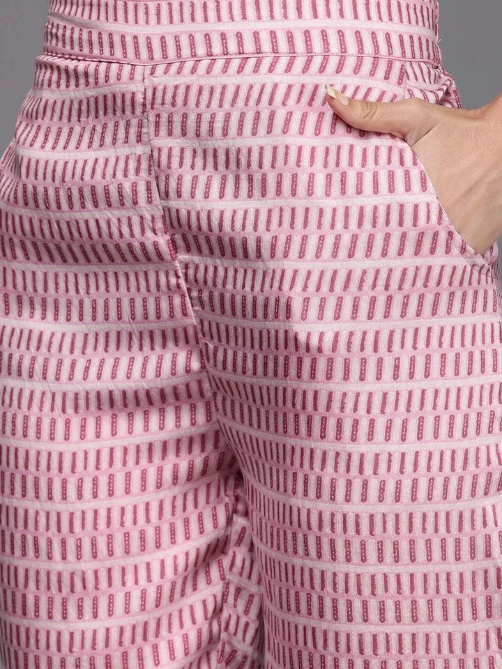 Pink Yoke Design Silk Blend Straight Suit Set - Libas